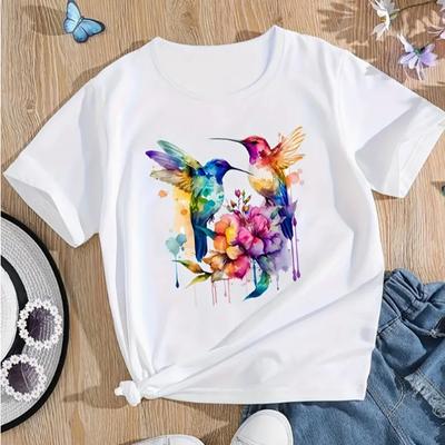 Fashion Women 3D Hummingbird Flower Print T Shirt Funny Casual O-neck Short Sleeves T-shirt Summer Female Tee Shirt