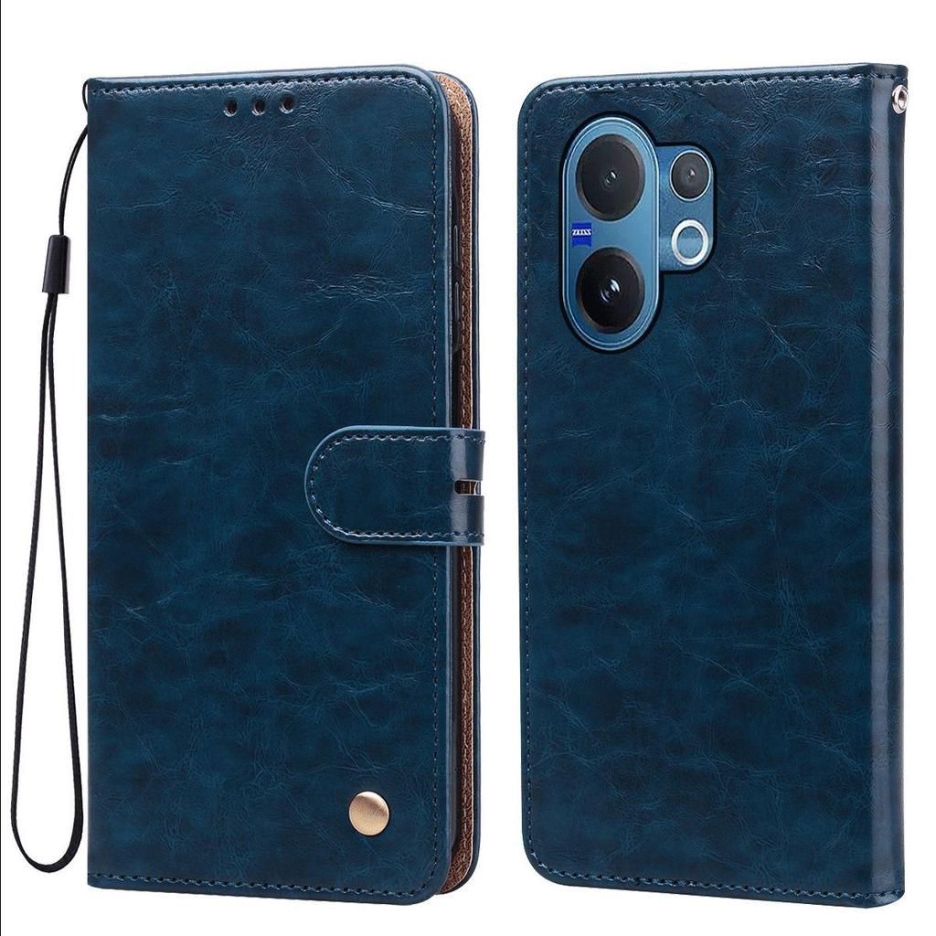 Portefeuille à rabat en cuir PU texture Crazy Horse vintage, étui de téléphone pour Vivo V60, porte-cartes, support, coque de protection antichoc