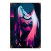 2D Mystic Girl Metal Sign Vintage Wall Art Black Lace Pink Hair Home Decor Bedroom Living Room 8x12 Inch