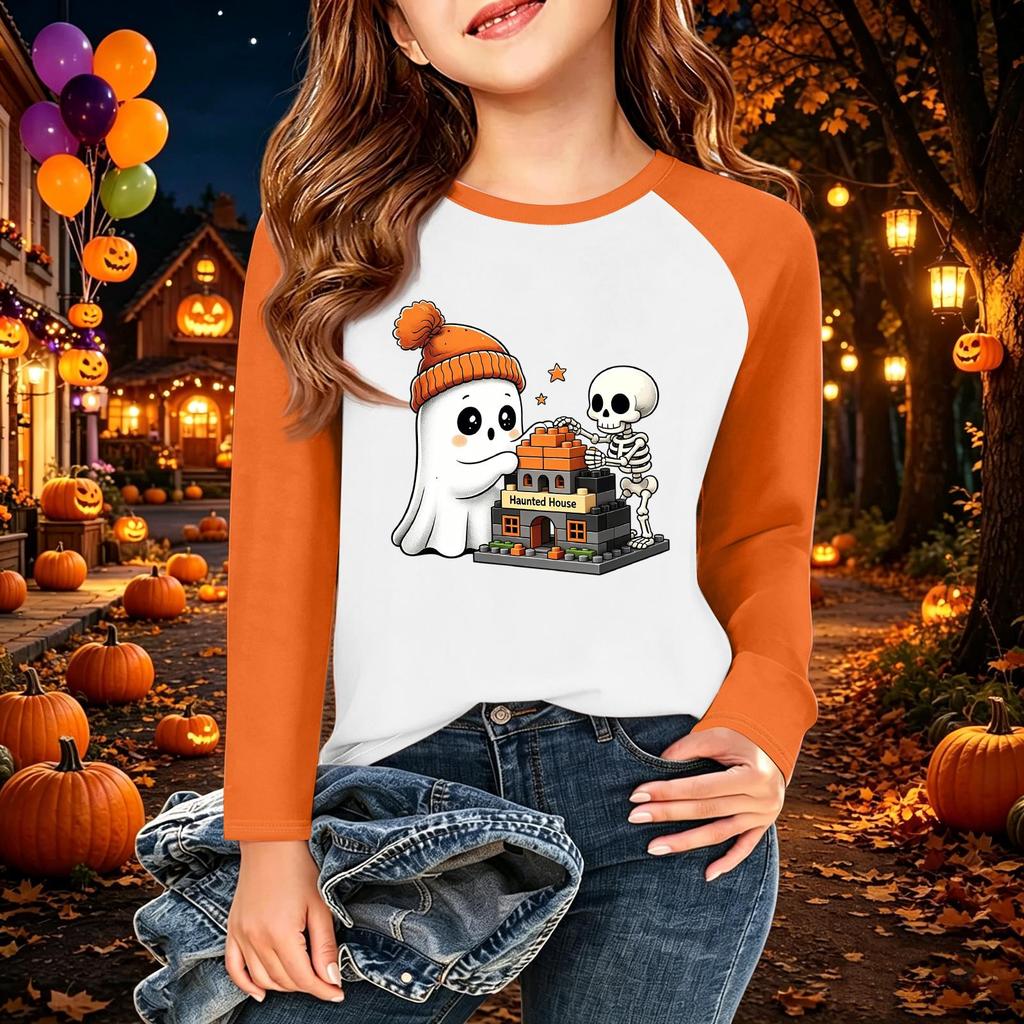 Kids' Halloween Printed Long Sleeve Neck T-Shirt for Casual Wear