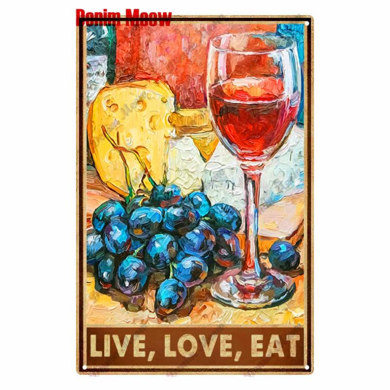 Vintage Turquoise Cat Metal Poster, I Drink Wine Wall Tin Sign, Retro Frogs, Wine Plate for Elf Bar, Pub and Garden Decor, WY52