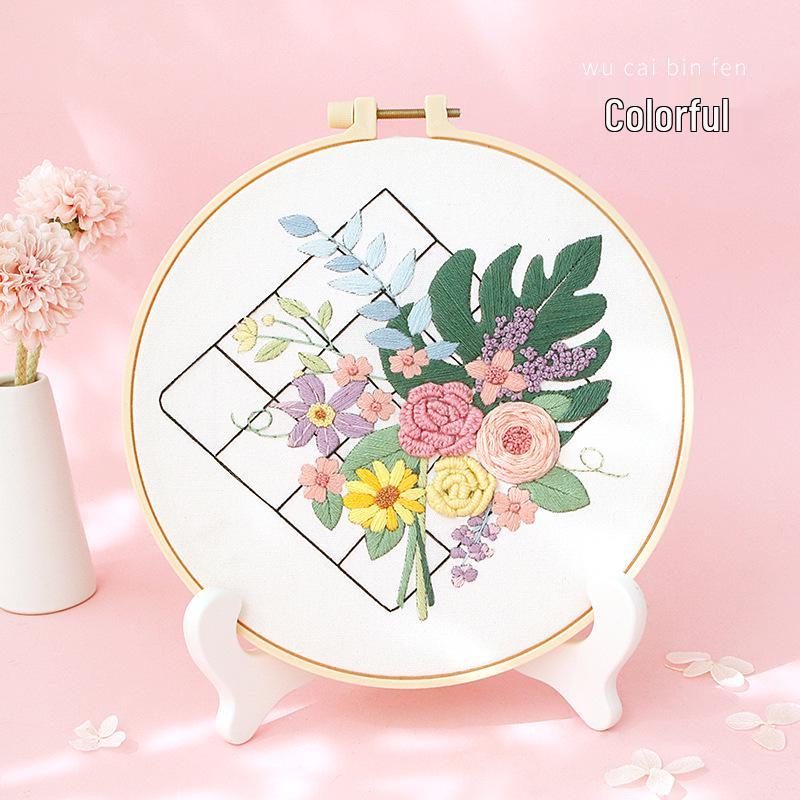 Nordic DIY Embroidery Kit: Beginner's Fresh Floral Fabric Art Set