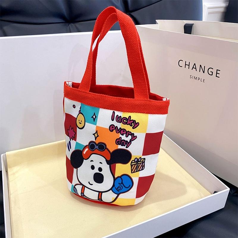 Cartoon Cute Animal Canvas Large-Capacity Handbag Women Bucket Totes Shopper Lunch Bags