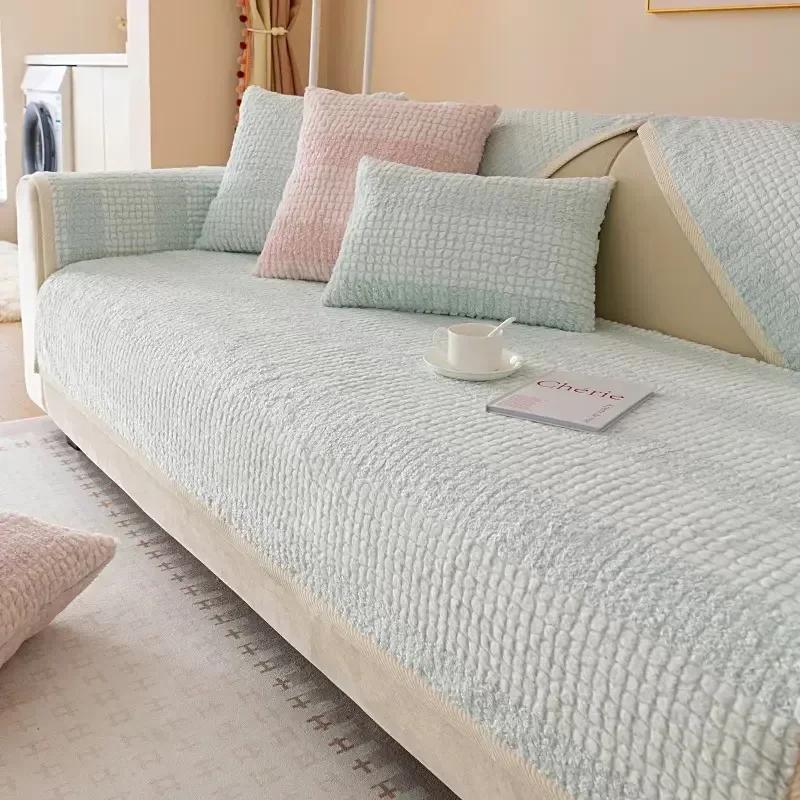Thicken Short Plush Sofa Covers Stripe Pattern Sofa Towels Non-slip Couch Slipcovers Universal Sofa Mat for Modern Home Decor