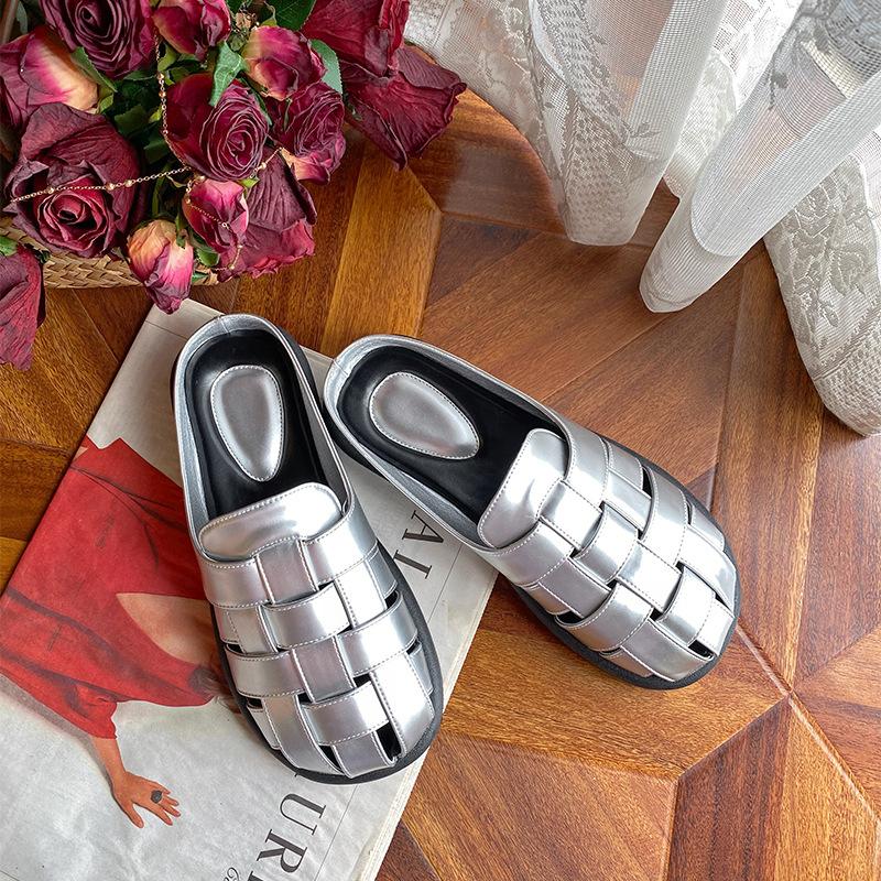 Cowhide version~ Beach bag head slippers women's outer wear 2025 summer new casual versatile woven Roman sandals