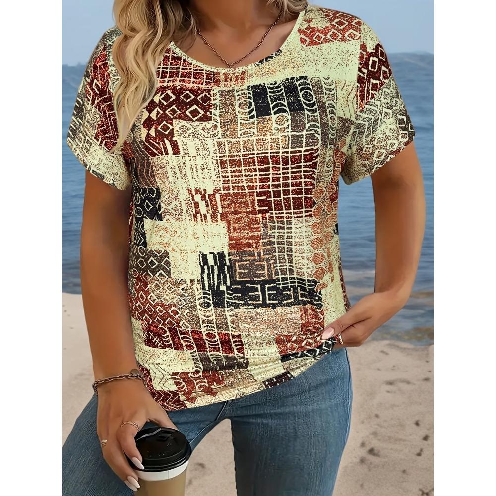 T-shirt women's summer casual elegant round neck short sleeve floral print top loose casual wear ladies T-shirt mother's day