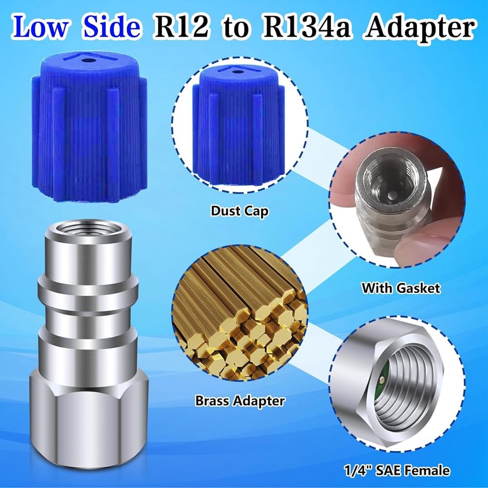 LAMELLIS R12 To R134a Conversion Kit, AC Retrofit Fitting Adapter Kit, 1/4" Female for Automotive A/C Systems