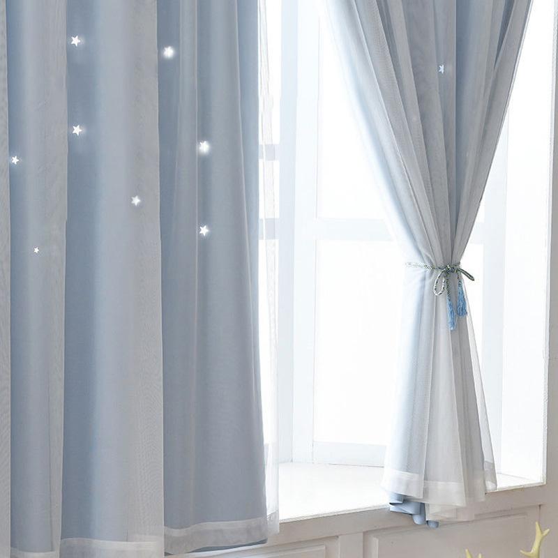 1PC Stars Blackout Self-Adhesive No Punching 1Mx2M Double Layer for Living Room Windows Curtain Self-Adhesive Sheer Curtains