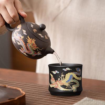 Teekanne Chinesischer Drache Phönix Glückverheißender Zisha-Ton Gongfu-Teekessel für losen Tee Handgefertigte Teekannen mit einzigartigem Farbwechseleffekt Tee