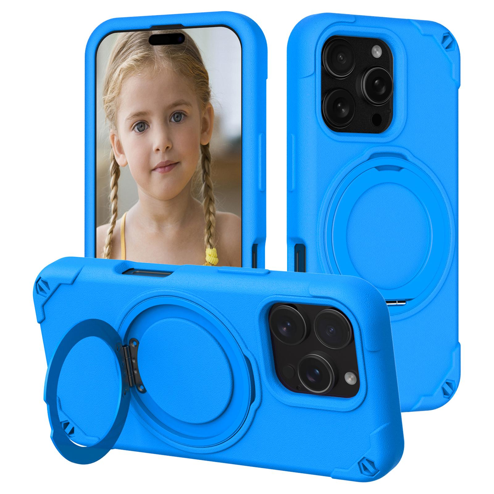

For iPhone 16 Pro Max Case Compatible with MagSafe EVA+Aluminum Alloy Kickstand Mcg Style Protective Cover Blue