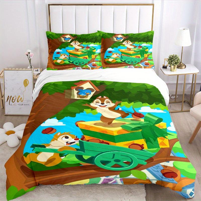 3pcs Disney Chip & Dale Adventure Bedding Set, Including 1 Quilt Cover and 2 Pillow Shams, Without Filling, Soft and Comfortable Home Bedroom  S033