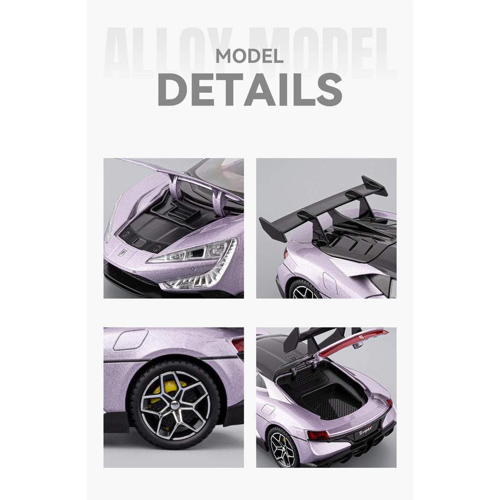 1/24 BYD Yangwang U9 Alloy Electric Sports Car Model Diecast Metal New Energy Racing Vehicle Car Model Sound Light Kids Toy Gift