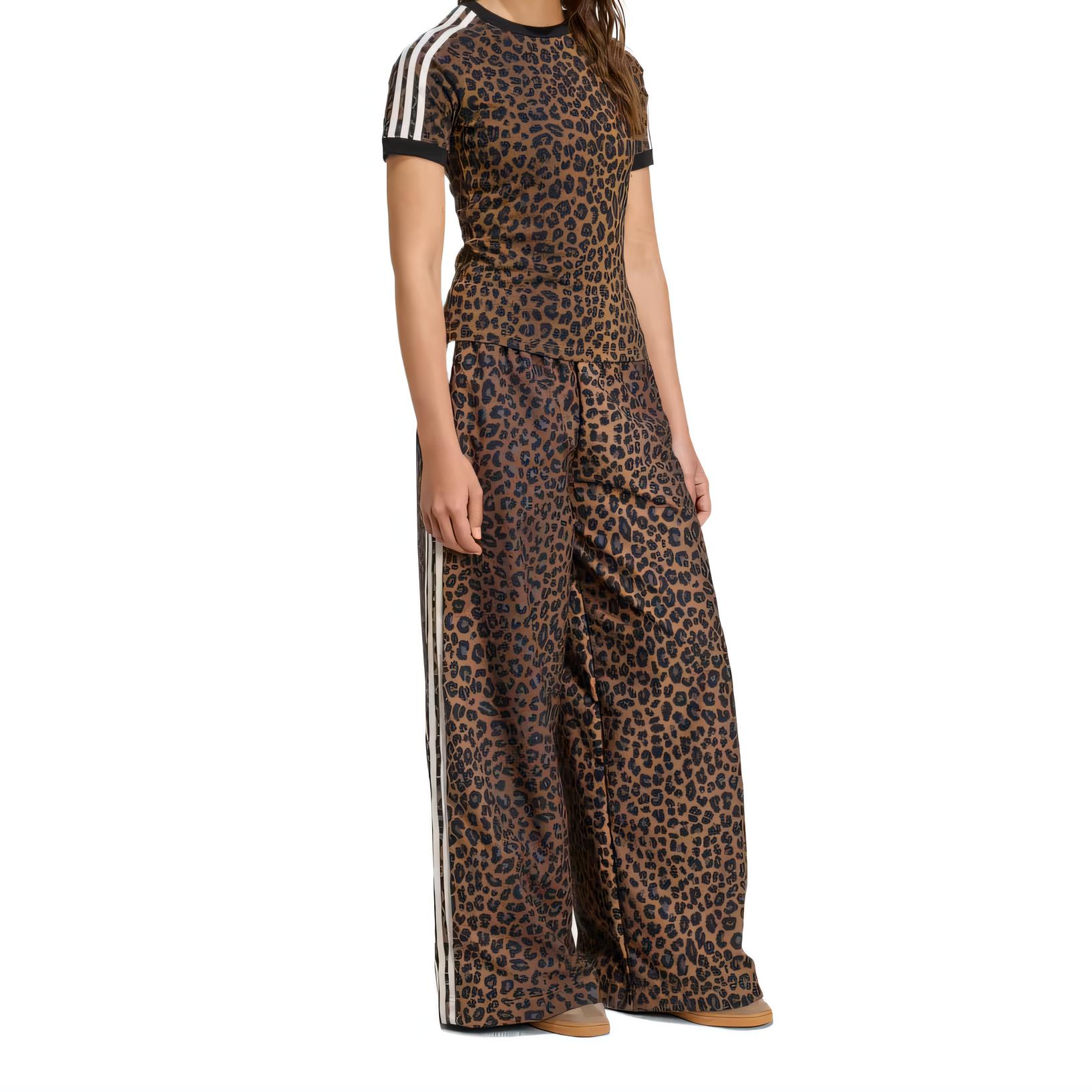 adidas Originals Women s Firebird Leopard Print Satin Wide Leg Track Pants JW7302 M