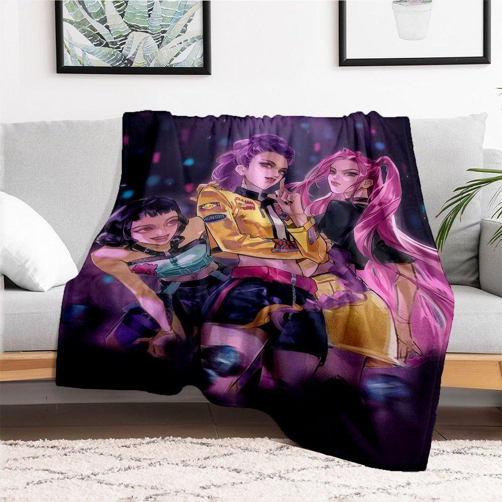 "Vivid Anime Characters Fashionable Jacket with Unique Patches"Blanket Lightweight Flannel Throw Blanket for Sofa, Bed, Travel, Camping, Liv
