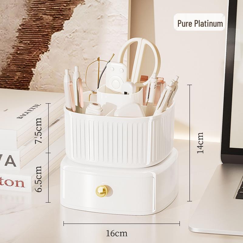 Rotating Desk Organizer: Plastic Pen Holder & Makeup Brush Storage
