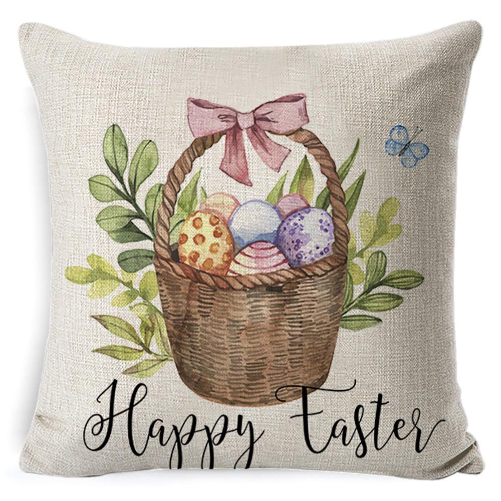 Cartoon Easter Pillow Cover Linen Watercolor Bunny Egg Home Sofa Cushion Cover