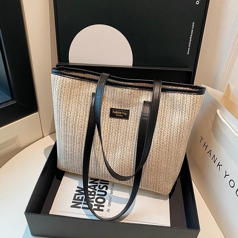 Large capacity bag 2025 new trendy high-end shoulder bag women's bag fashionable work commuter bag straw tote bag