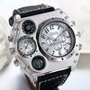 JewelryWe Mode Herren Multifunktionsuhr Zifferblatt Analoganzeige Lederarmband Sportkompass Thermometerfunktion Silber Schwarz