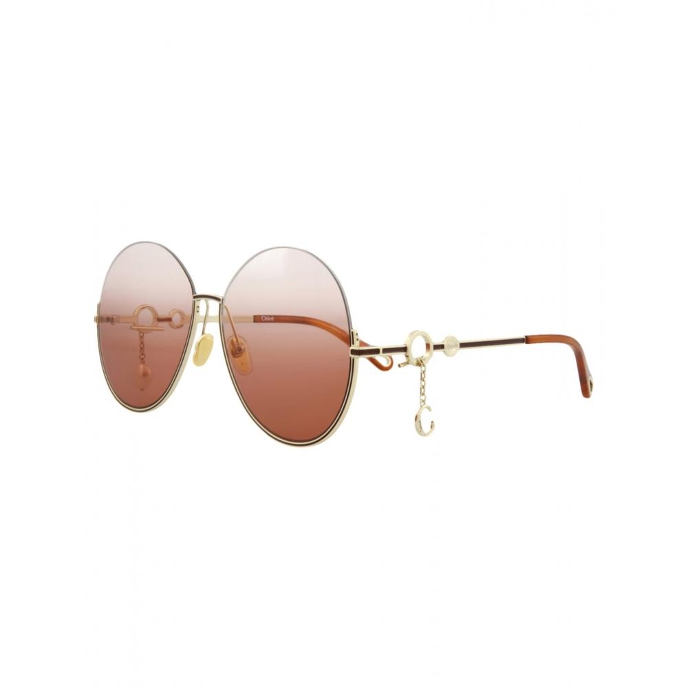 Chlo Round Frame Metal Sunglasses Gold Gold Orange