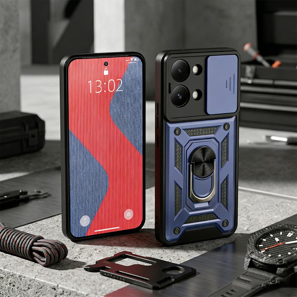 KEYSION Shockproof Armor Case for Xiaomi POCO X8 Pro Max Slide Camera Lens Protection Ring Stand Phone Cover for POCO X8 Pro Max