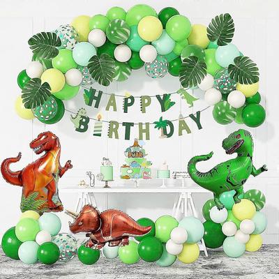 Dinosaur Fødselsdagsfest Dekorationer Forsyninger, Dinosaur Balloner Bue Krans Sæt 40" Folie Dino Balloner Tillykke Med Fødselsdagen Bannere Kagepynt Til Jungle