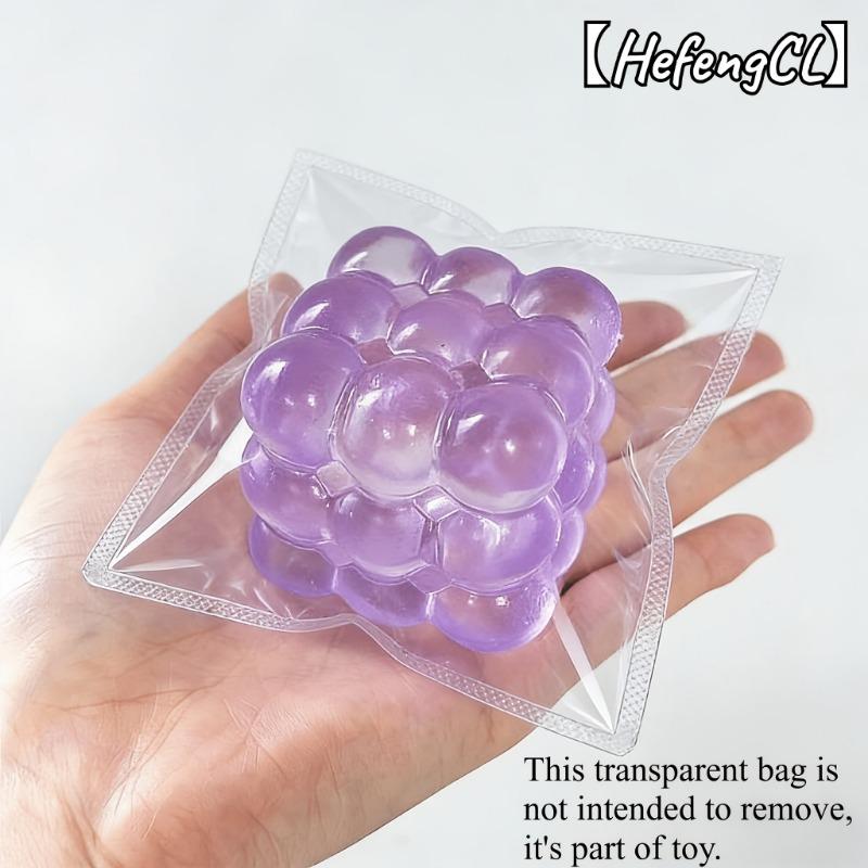 Transparante Bellenkubus Squishy Zacht TPR Knijpspeelgoed Stressverlichting Fidget Speelgoed Rekbaar Helder Sensorisch Decompressie Cadeau paars