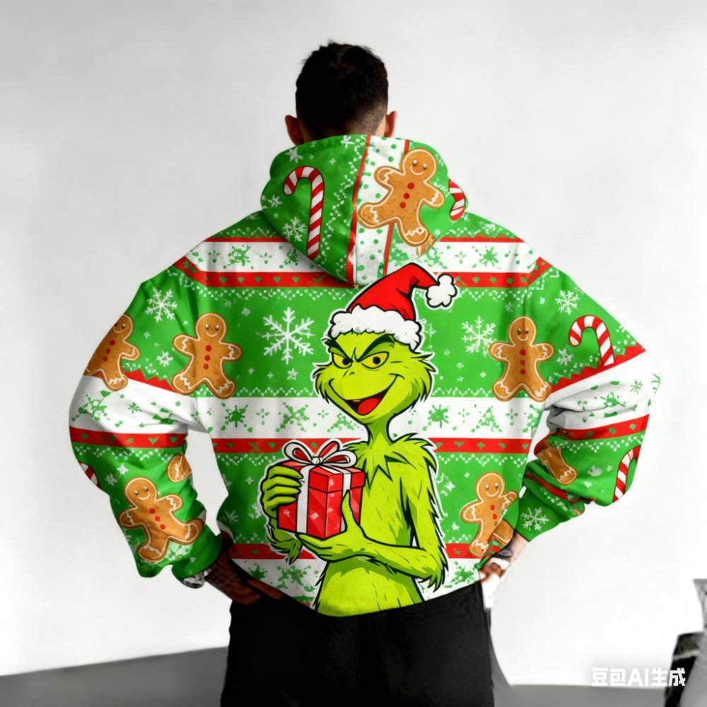 Модные мужские женские толстовки с капюшоном Рождественские толстовки с принтом зеленого монстра Пуловер Рождественская вечеринка Футболка Детские толстовки Топ Уличная одежда 140