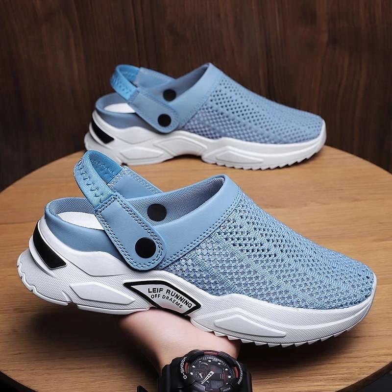 Men Women Summer Sandal Mesh Mules Breathable Padded Beach Flip Flops Shoes Solid Flat Bath Slippers Outside Mens Slippers