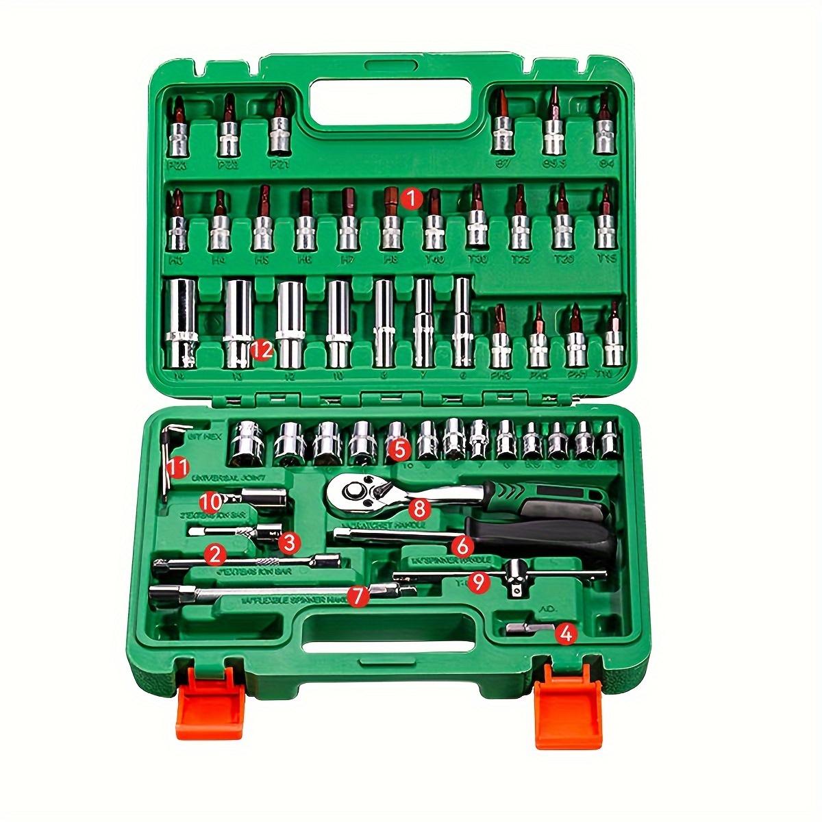 

72 teeth / 53 pcs Drive Socket Set, SAE and Metric Hex Bit Socket Set, Ratchet Wrench Set with Mechanic Tool Kits for Auto Repai