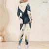 Women Plus Size V Neck Long Sleeve Scrub Set Patriotic Galaxy Star Planet Swirl Print Nurse Uniform Set