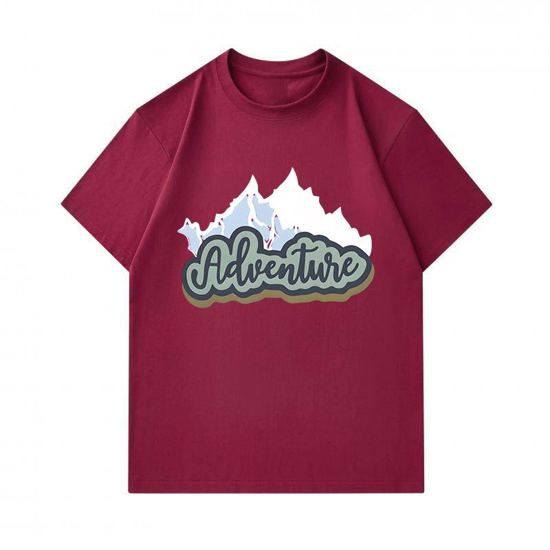 Men's 100% Cotton Crew Neck Short Sleeve T-Shirt, Casual Mountain Adventure Printed Breathable Soft Summer Tee for Daily Outdoor Hiking Travel Wear