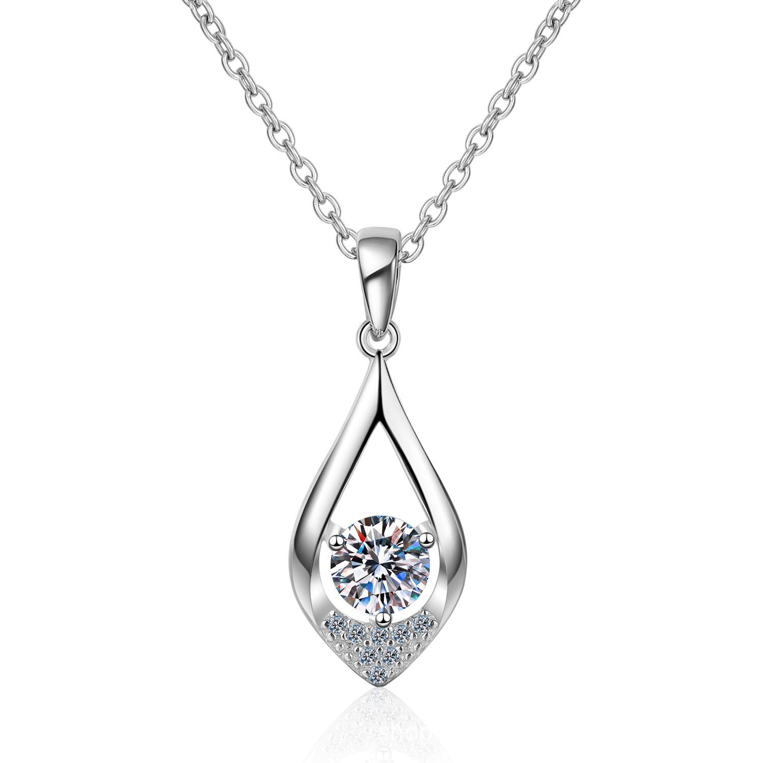 Factory  925 Sterling Silver Water Drop Moissanite Pendent Women Wedding Necklace Gift Party Sterling Silver Necklace