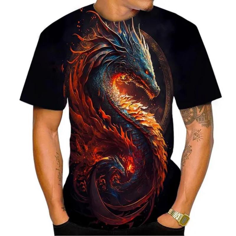 Tricouri cu Imprimeu 3D Floral Dragon Nou Bărbați Femei Modă Gât O Mânecă Scurtă Tricou Supradimensionat Harajuku Y2k Topuri Tricouri Haine Copii