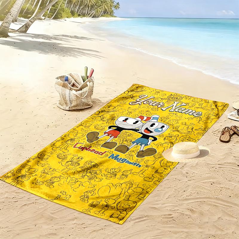 Name Custom Cuphead Print Beach Towel, Large Soft Quick Dry Towel for Beach Camping Swimming