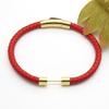 Edelstahl Ein-Wort-Schnalle Lederarmband Geflochtenes Lederseil Magnetverschluss Armband Perlen Handseil Exquisites Partnerarmband