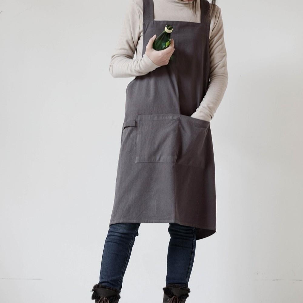 Cotton Pocket Apron Solid Color Household Waterproof Apron  Gardening