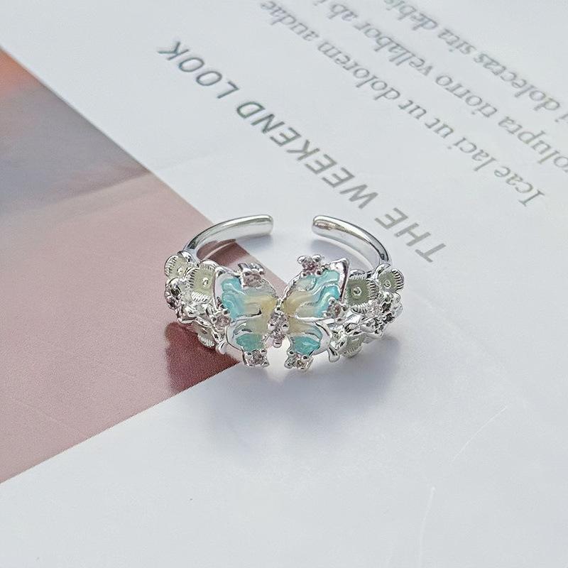 Small Fresh Exquisite Niche High-End Enamel Butterfly Zir*****Pen Ring Women'S Light Luxury Temperament Fashion Index Finger Ring