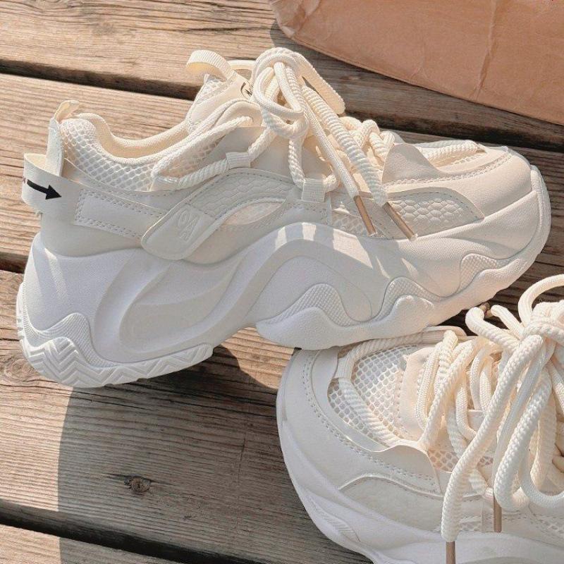 Dad Shoes Women's 2025 Spring and Summer New Popular Mesh Shoes Women's Breathable Mesh Shoes Platform White Shoes Sneakers