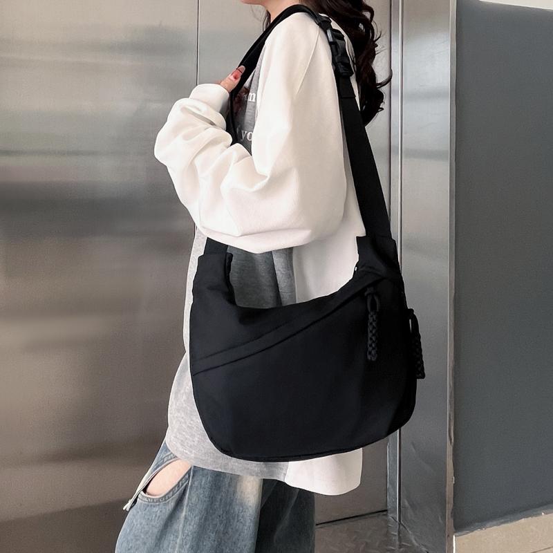 Nylon Hobo Crossbody Bag for Women Large Capacity Solid Color Single Shoulder Tote Bag