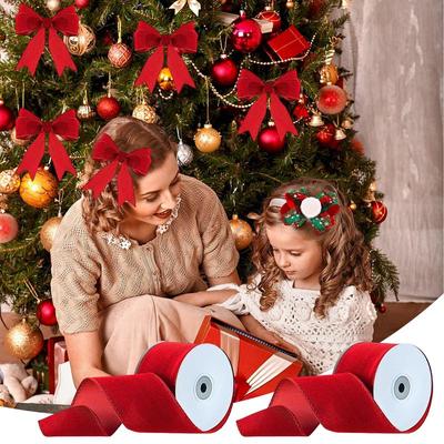 Christmas Ribbon 2 Rolls Packaging Wired Ribbon Double-Sided Christmas Velvet Ribbon Crafts Supplies Wide Ribbon For Handmade