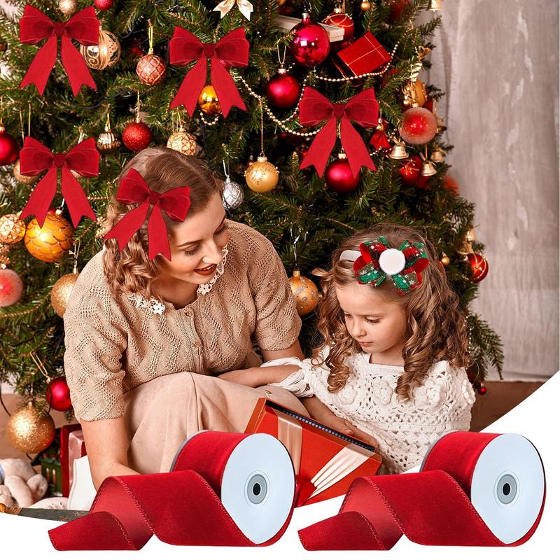 Рождественская лента 2 рулона Упаковка Проволочная лента Двусторонняя Рождественская бархатная лента Материалы для рукоделия Широкая лента для ручной работы belgium