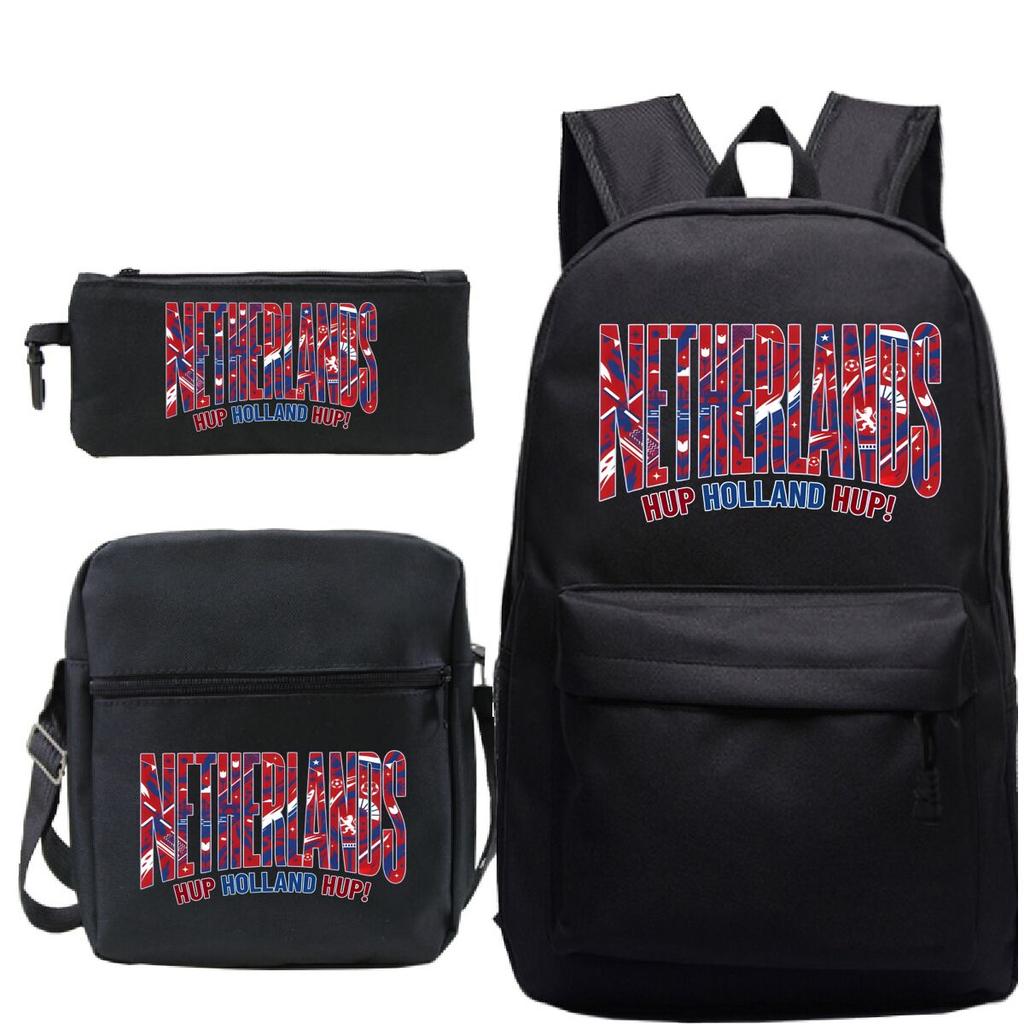 Vintage "Netherlands Hup Holland Hup" 3 In 1 Backpack Shoulder Bag Pencil Case Women Men Student Fashion Football Lover Bagpack