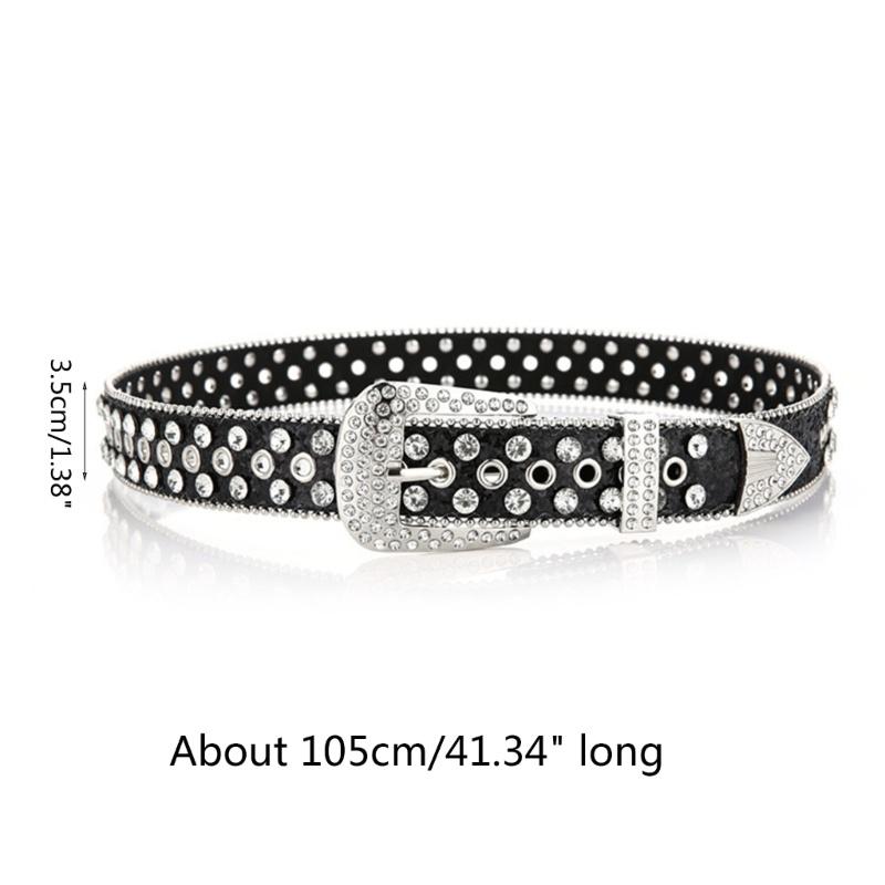 1Pc Fashion Women Belt Rhinestone PU Leather Waistband Glitter Studded Adjustable Bling Crystal Accessories