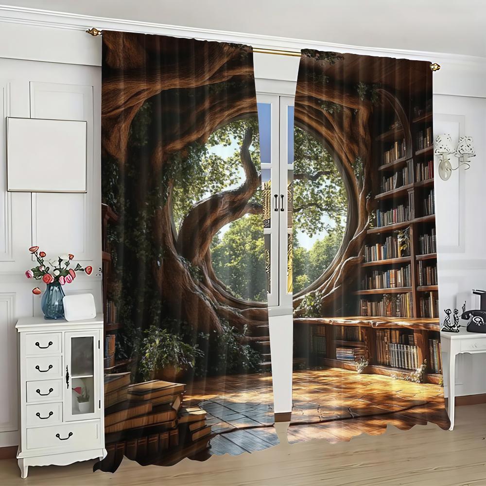 

2 шт., Шторы Ретро Библиотека 100% Полиэстер, Без электричества Вечеринка по случаю дня рождения Подходит для домашнего декора 29x65in(75x166cm)