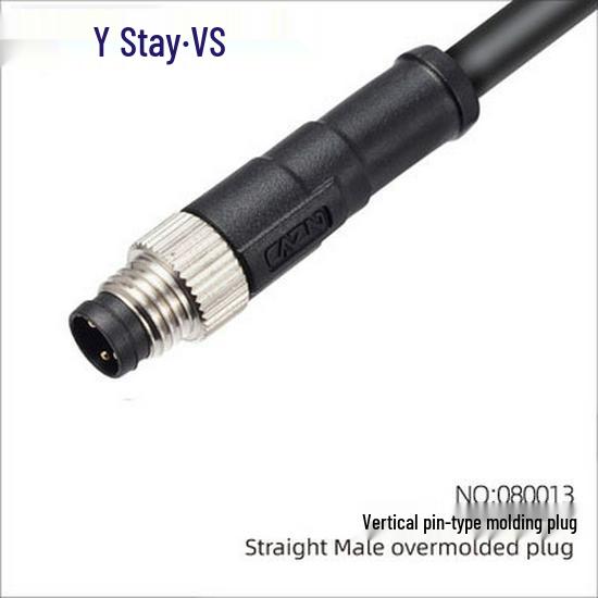 M8 Waterproof 34-Pin 5/6-Core 8-Hole Elbow Connector IP67 Male-Female with Pre-embedded Wire.