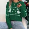 Winter and Autumn Deer Pattern Lantern Long-Sleeved Pullover Sweater for Women - Christmas