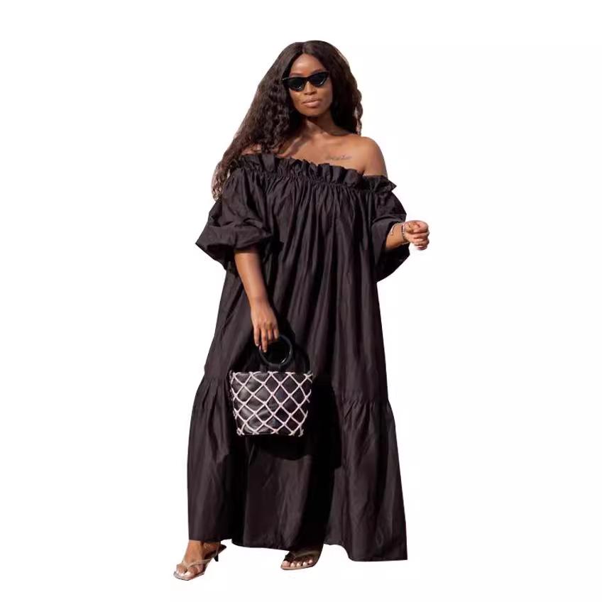 European & American Women's Sexy Loose Ruffle One-Shoulder Dress - Hot Style