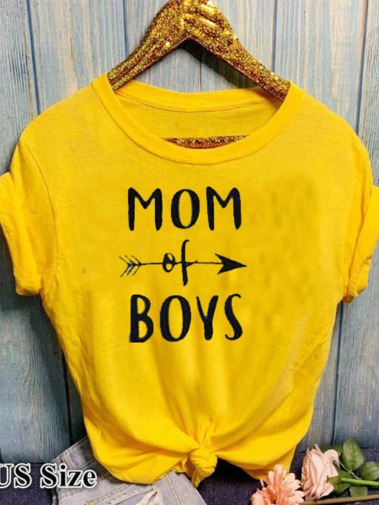 MOM OF BOYS Letter Print T Shirt Women Short Sleeve O Neck Loose Tshirt Ladies Summer Women Tee Shirt Tops Camisetas Mujer