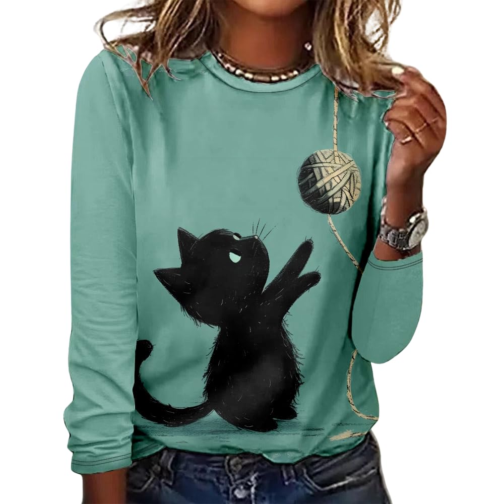 Women's Halloween 3D Printed Pumpkin Face Bat Long Sleeve Shirt Autumn Loose Casual Polyester Round Neck Fashion Casual Top