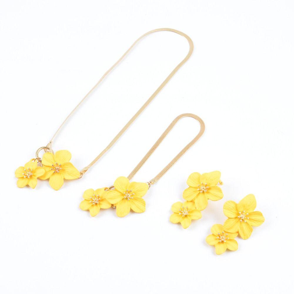 Exaggerated Flower Necklace Earrings Set OT Buckle Pendant Jewelry Suit Flower Jewelry Set Girls